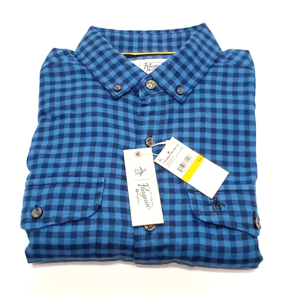 Original Penguin Men's Blue Plaid Casual Shirt Long Sleeves Size Small